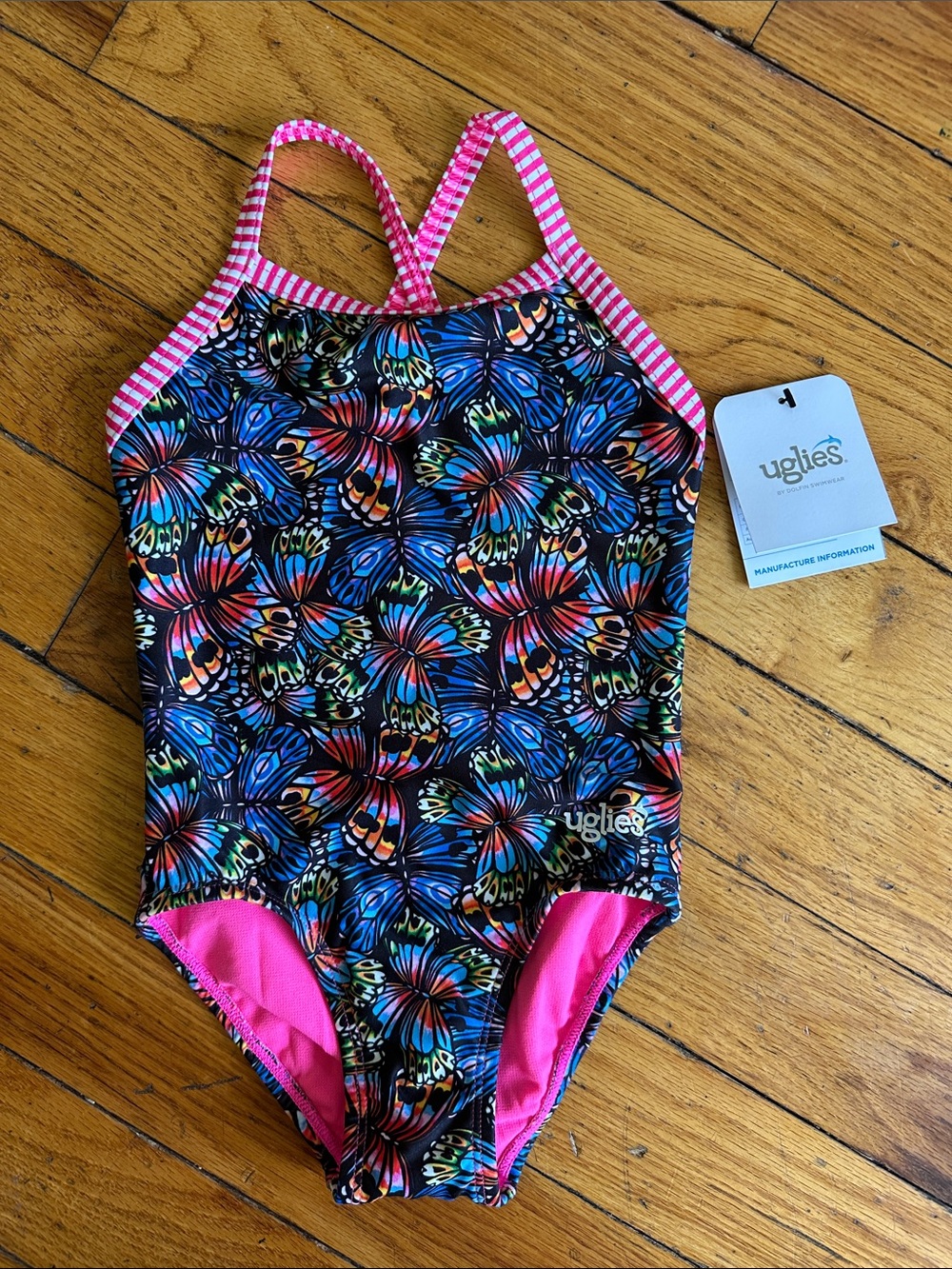 Dolfin Multi-color Butterfly One-Piece Swimsuit with Pink Trim